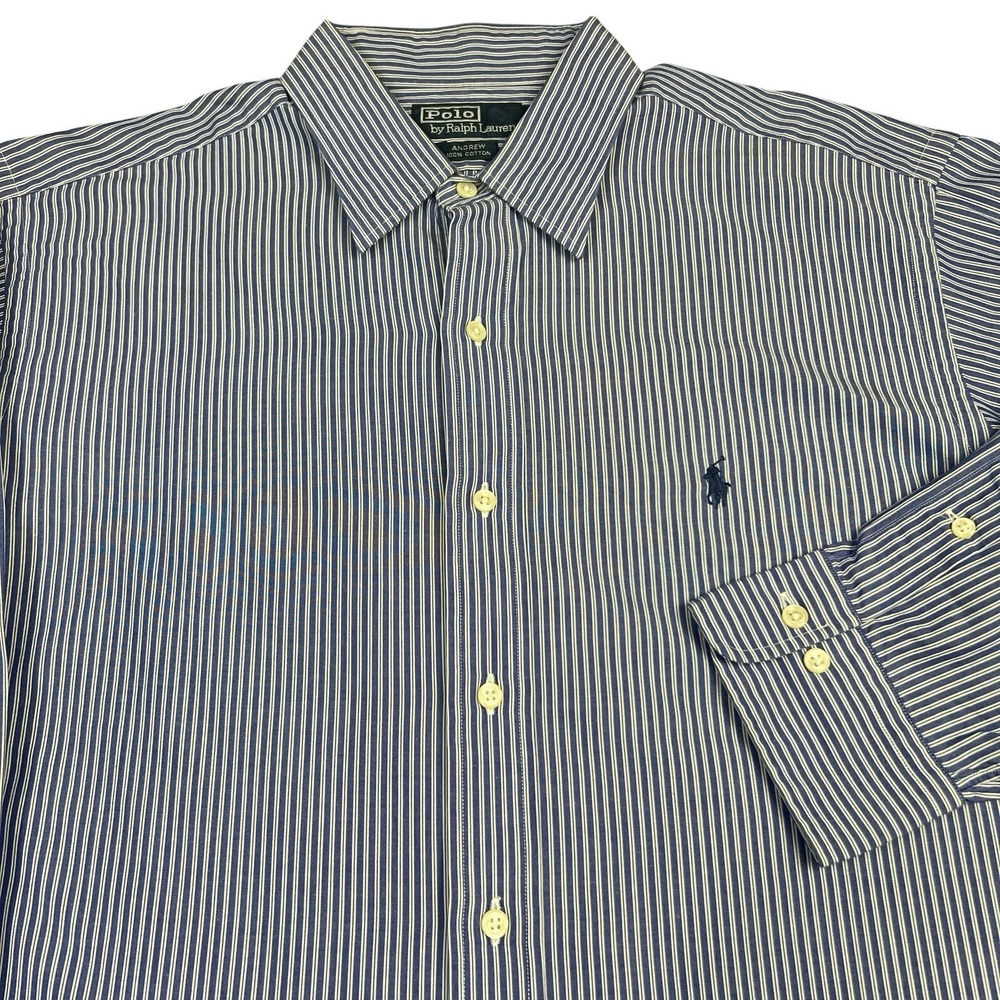 Vintage Polo Ralph Lauren Andrew Dress Shirt Mens 16.5 32/33 Blue Striped Cotton